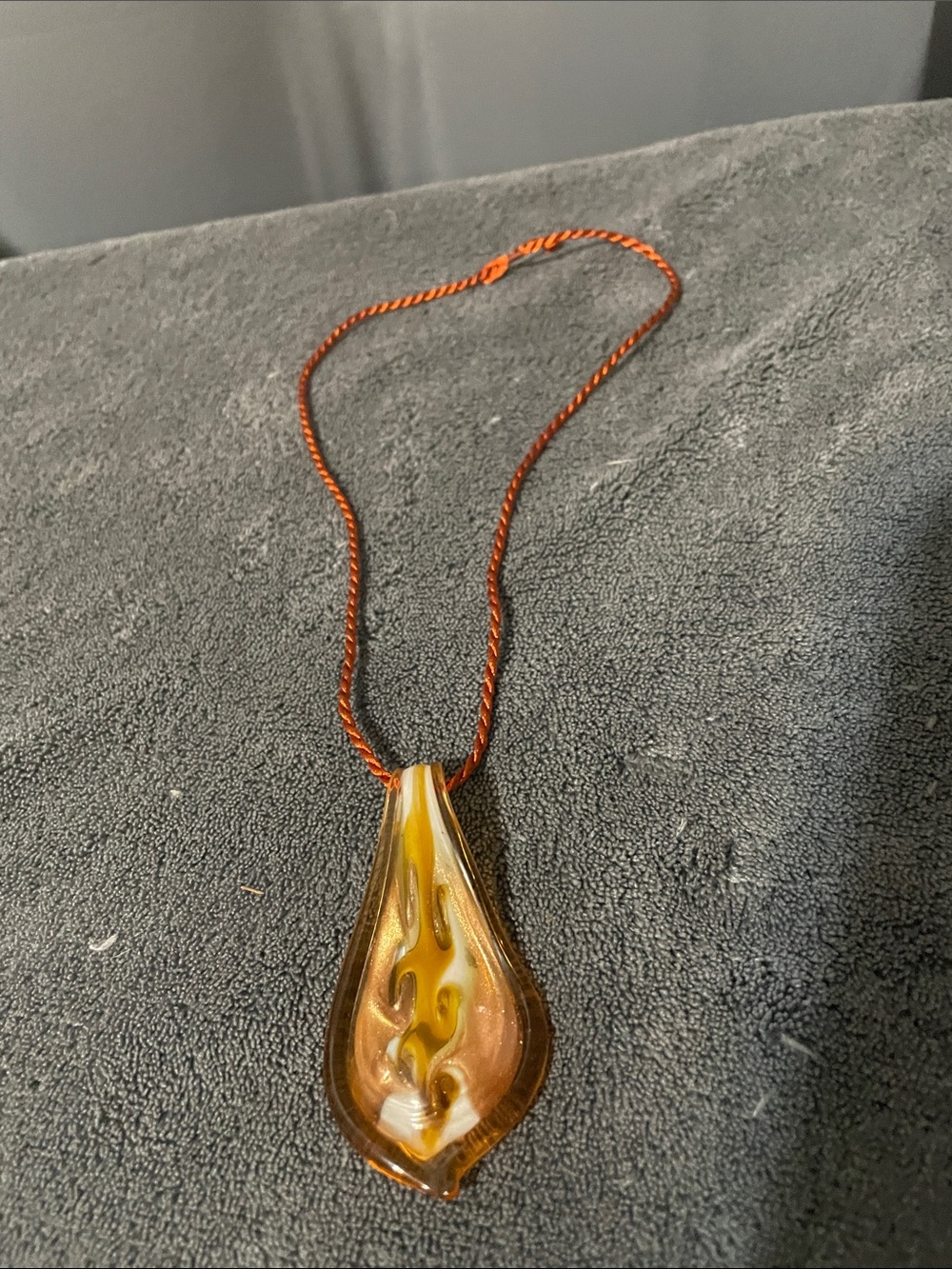 Handcrafted Amber Glass Teardrop Pendant Necklace - Orange